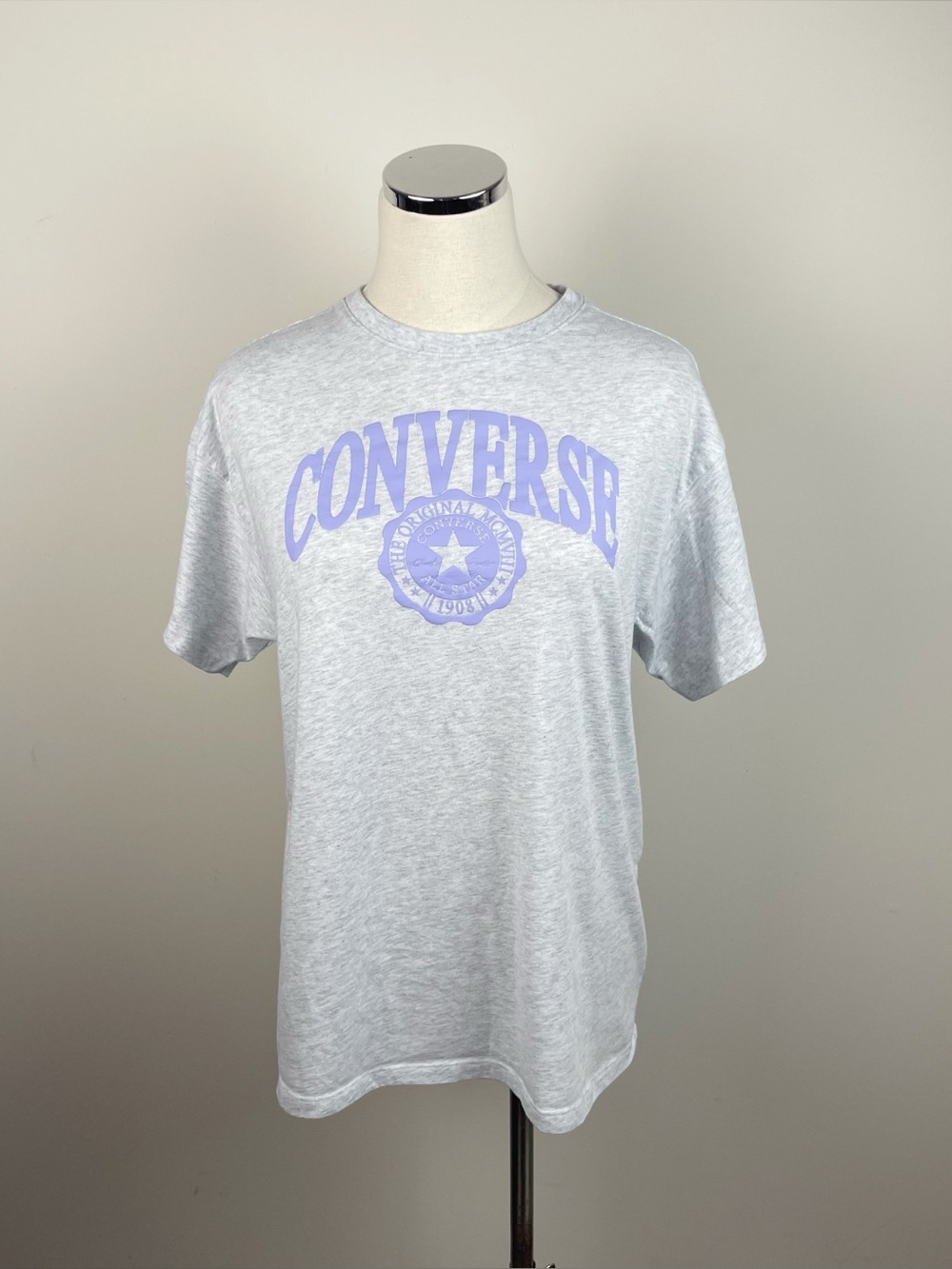 Converse Gray Purple Short Sleeve Tee Shirt Girl Size XL Extra Large Casual